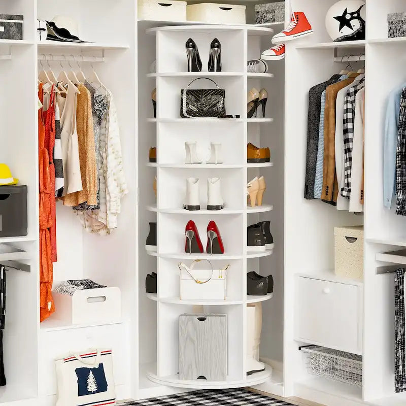 Rotating Shoe Rack Tower,7-Tier Shoe Rack,Free Standing 360Revolving Shoe Organizer,High Bottom Design,Fits 28 Pairs of Shoes