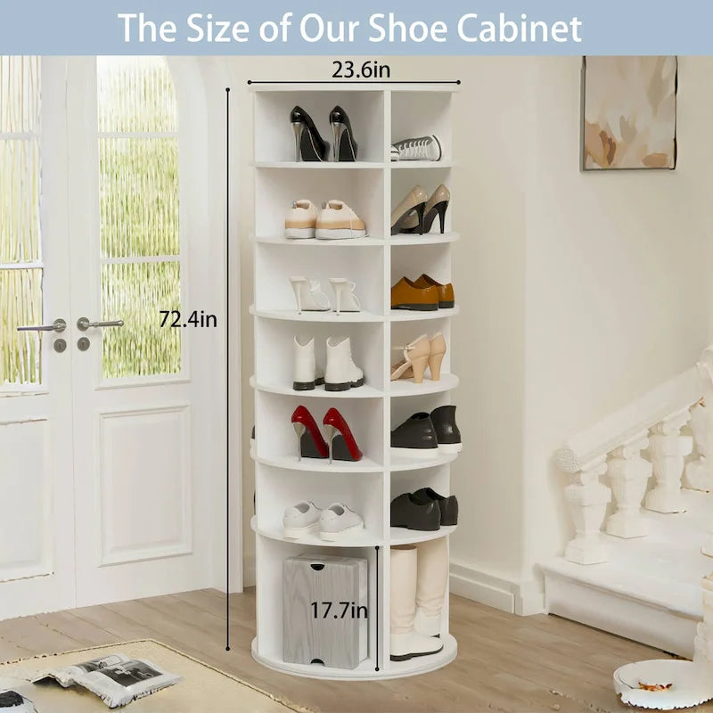 Rotating Shoe Rack Tower,7-Tier Shoe Rack,Free Standing 360Revolving Shoe Organizer,High Bottom Design,Fits 28 Pairs of Shoes