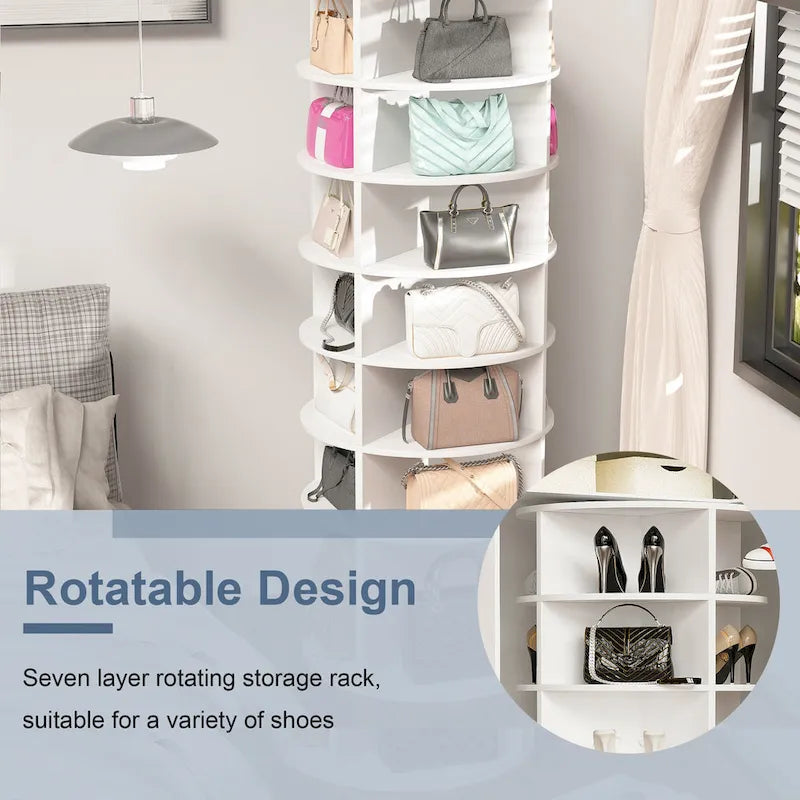 Rotating Shoe Rack Tower,7-Tier Shoe Rack,Free Standing 360Revolving Shoe Organizer,High Bottom Design,Fits 28 Pairs of Shoes