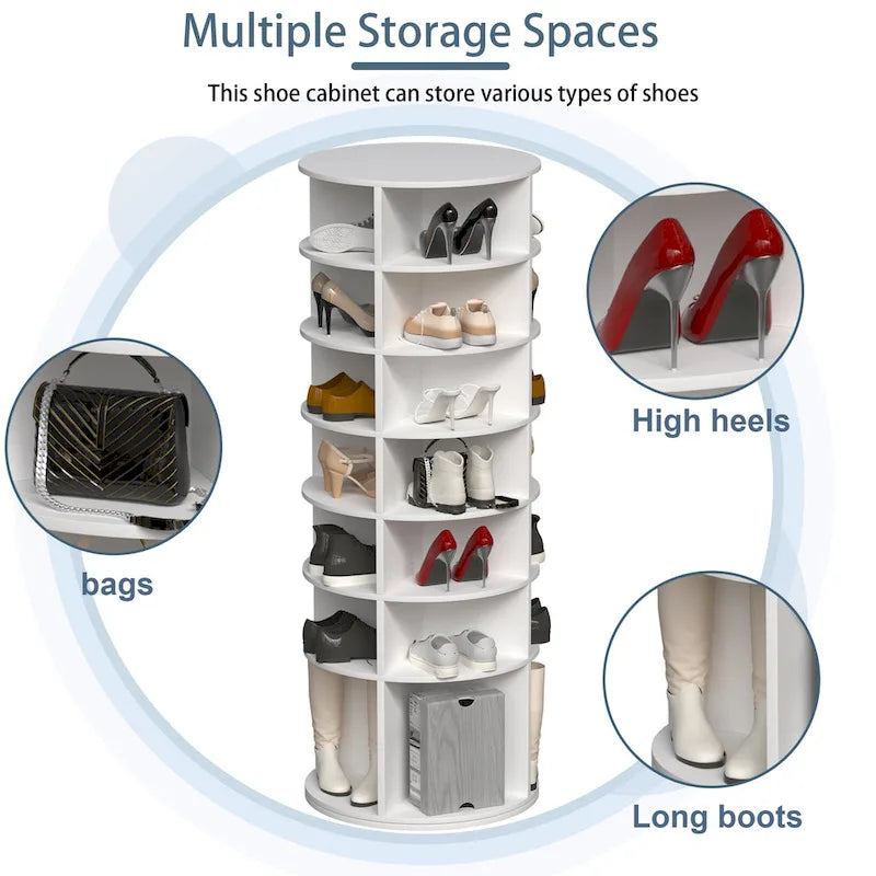 Rotating Shoe Rack Tower,7-Tier Shoe Rack,Free Standing 360Revolving Shoe Organizer,High Bottom Design,Fits 28 Pairs of Shoes