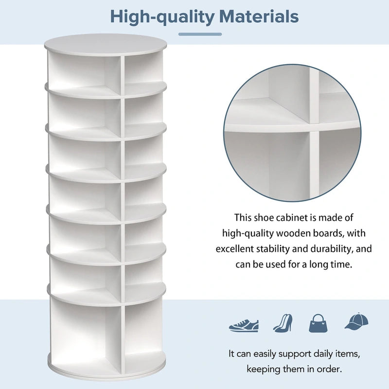 Rotating Shoe Rack Tower,7-Tier Shoe Rack,Free Standing 360Revolving Shoe Organizer,High Bottom Design,Fits 28 Pairs of Shoes