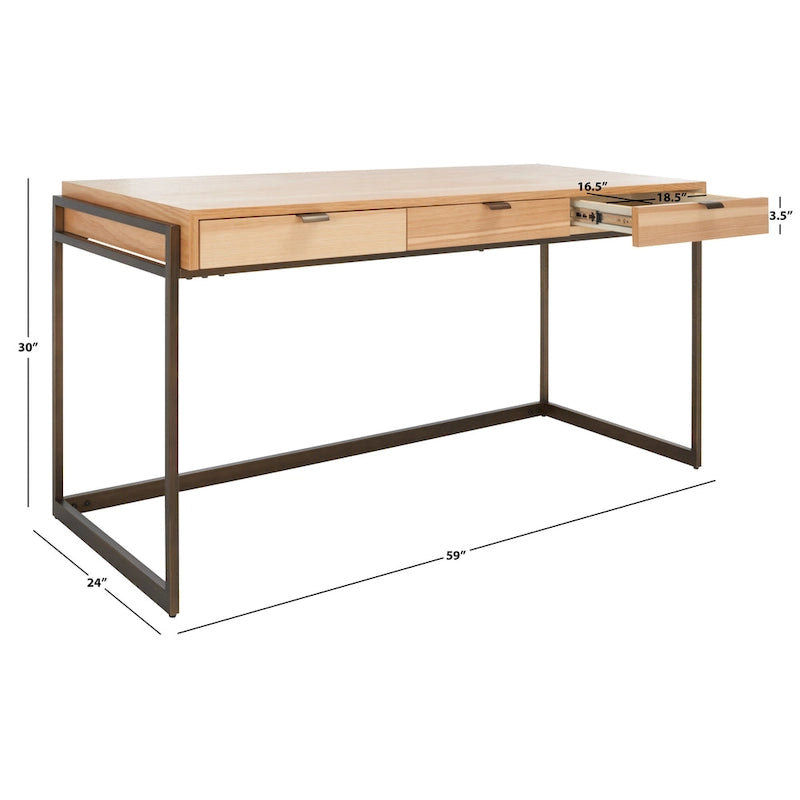 SAFAVIEH Couture Radunka 3-Drawer Smoked Eucalyptus Writing Desk