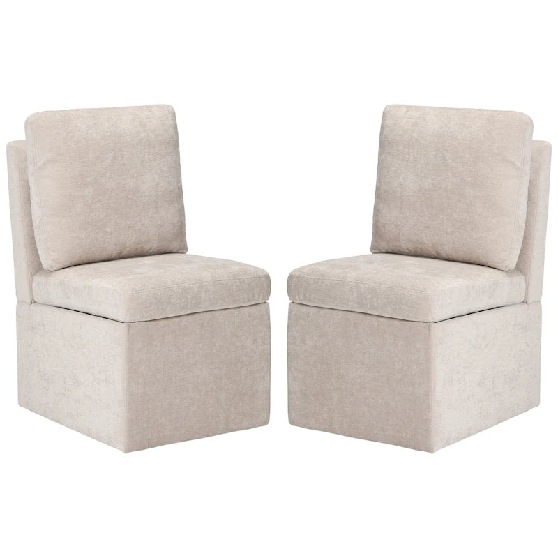 Stansberry Chenille Upholstered Armless Dining Chair with Under Seat Storage and Caster Wheels (Set of 2)