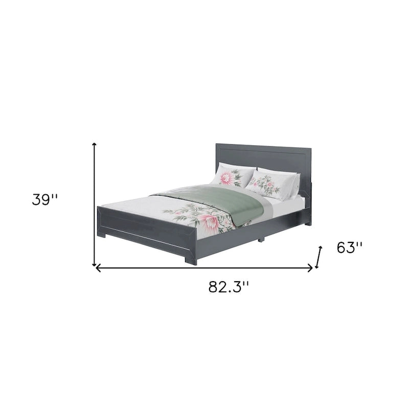 HomeRoots Gray Inlaid Panels Wood Queen Bed Frame
