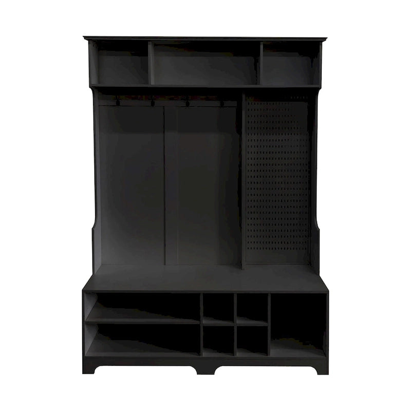 Modern Style Coat Rack with Shoe Bench, Shoe Storage, Storage Shelves and Pegboard, for Entrance and Hallway, Living Room