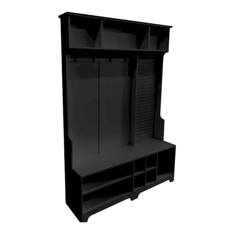 Modern Style Coat Rack with Shoe Bench, Shoe Storage, Storage Shelves and Pegboard, for Entrance and Hallway, Living Room