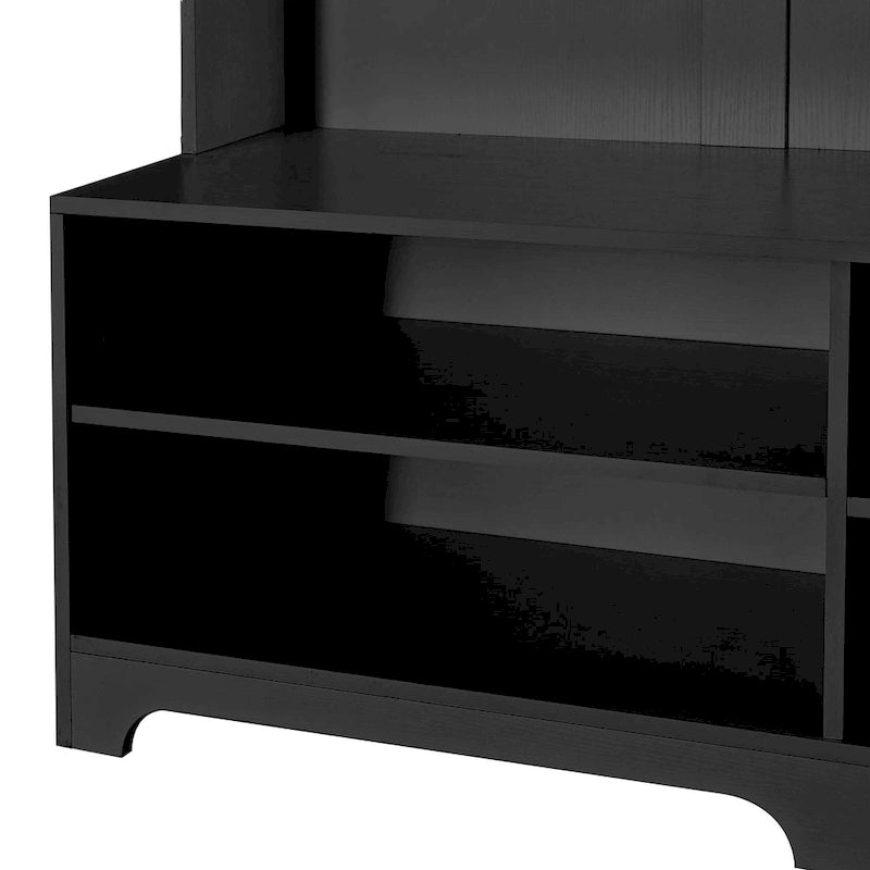 Modern Style Coat Rack with Shoe Bench, Shoe Storage, Storage Shelves and Pegboard, for Entrance and Hallway, Living Room