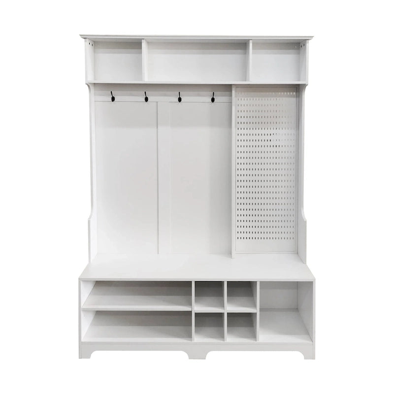 Modern Style Coat Rack with Shoe Bench, Shoe Storage, Storage Shelves and Pegboard, for Entrance and Hallway, Living Room