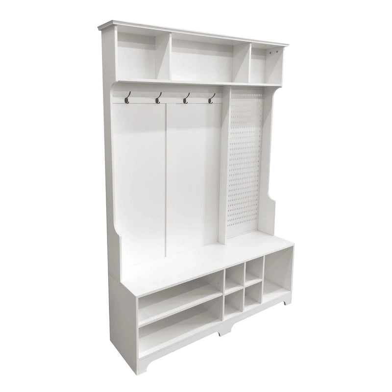 Modern Style Coat Rack with Shoe Bench, Shoe Storage, Storage Shelves and Pegboard, for Entrance and Hallway, Living Room