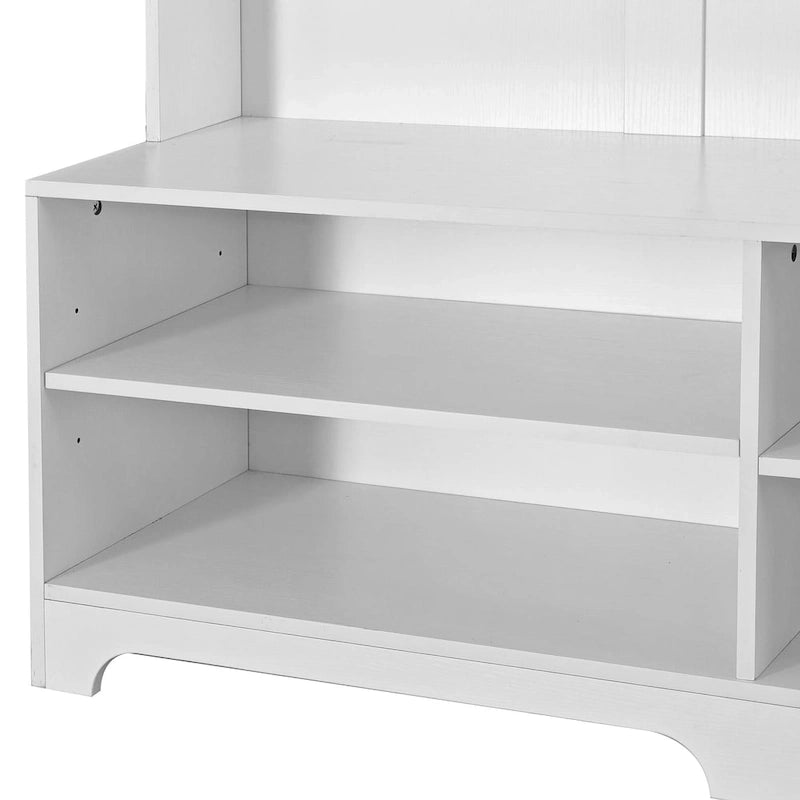 Modern Style Coat Rack with Shoe Bench, Shoe Storage, Storage Shelves and Pegboard, for Entrance and Hallway, Living Room