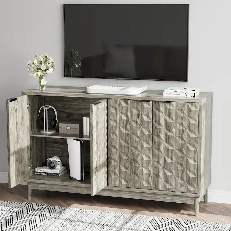 Modern Style Buffet Cabinet,Sideboard Buffet Cabinet With Storage,Storage Cabinet with 4 Diamond-shaped relief Doors