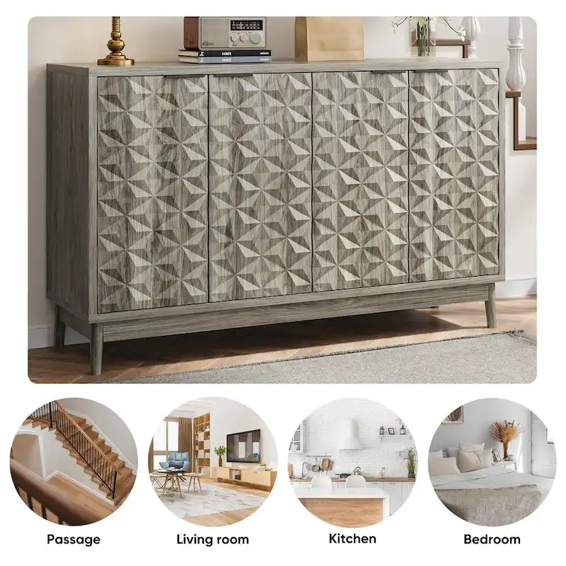 Modern Style Buffet Cabinet,Sideboard Buffet Cabinet With Storage,Storage Cabinet with 4 Diamond-shaped relief Doors