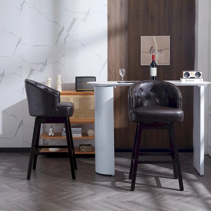 Roomfitters 33.25 Swivel Upholstered Counter Stools, Set of 2 Armless Bar Chairs with Rubberwood Frame and Footrest