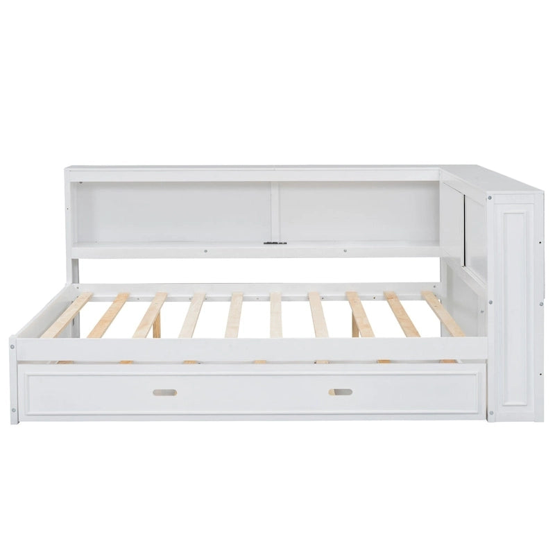 Full Daybed with Shelves, USB Charging, LED Lights & Twin Trundle