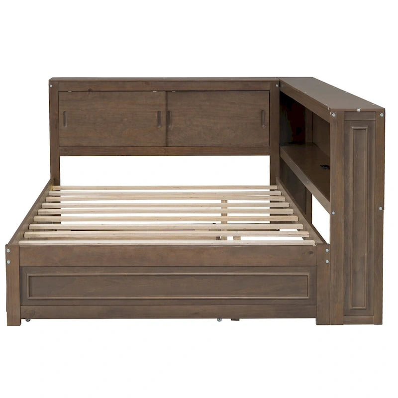 Full Daybed with Shelves, USB Charging, LED Lights & Twin Trundle