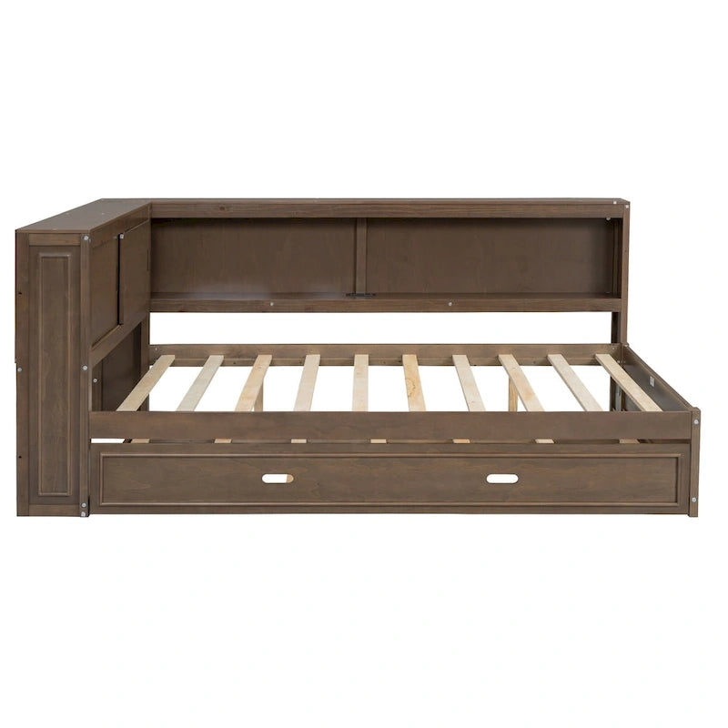 Full Daybed with Shelves, USB Charging, LED Lights & Twin Trundle