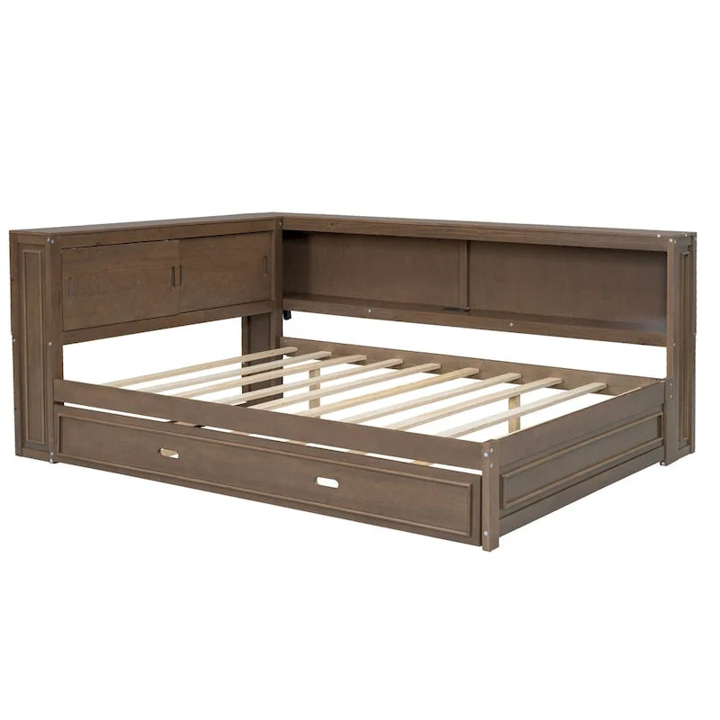 Full Daybed with Shelves, USB Charging, LED Lights & Twin Trundle