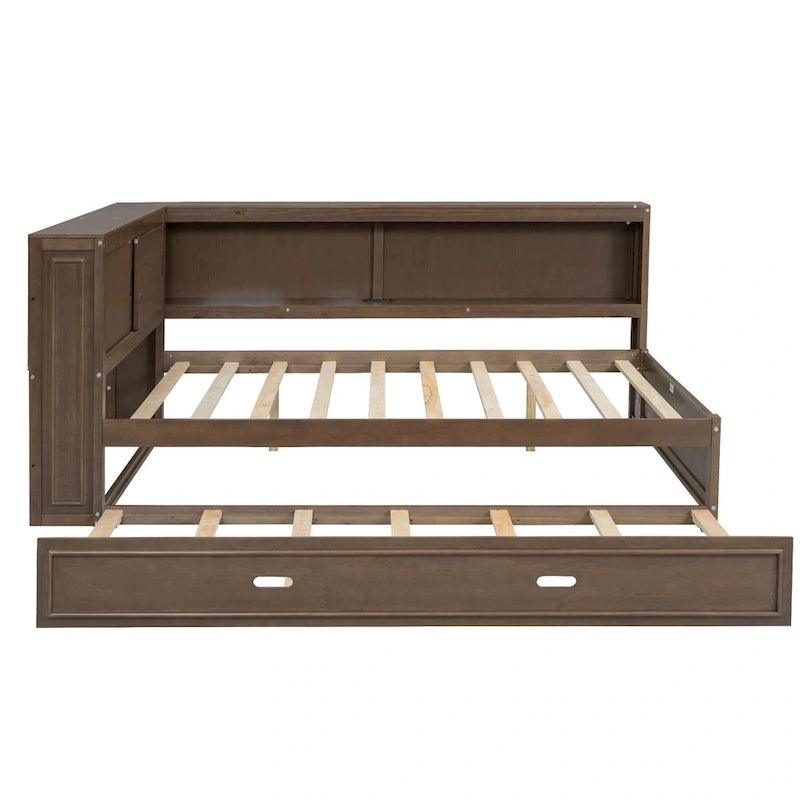 Full Daybed with Shelves, USB Charging, LED Lights & Twin Trundle