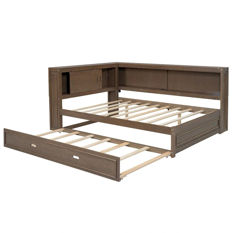 Full Daybed with Shelves, USB Charging, LED Lights & Twin Trundle