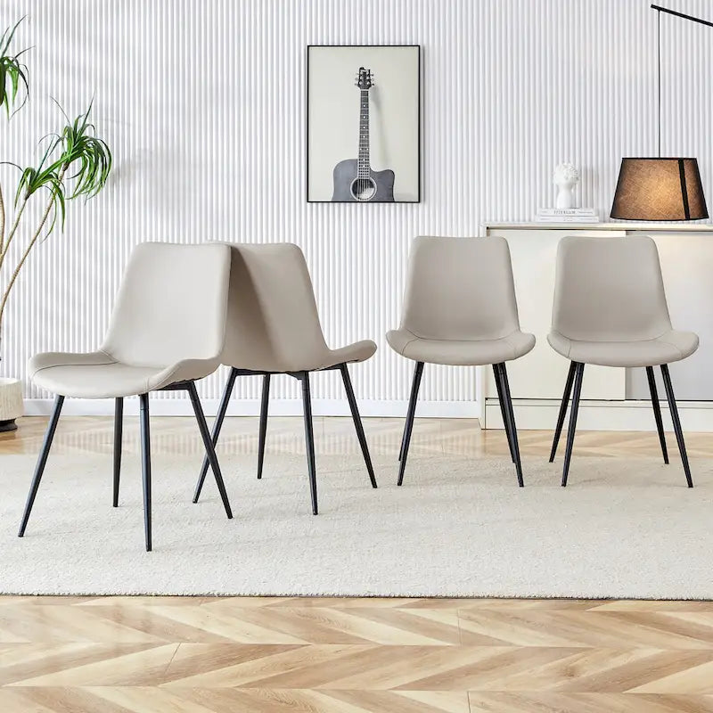 Dining Chair Set of 4, Family Dining Chair with Leather Backrest, Comfortable Kitchen Dining Chair with Extra Wide Cushion