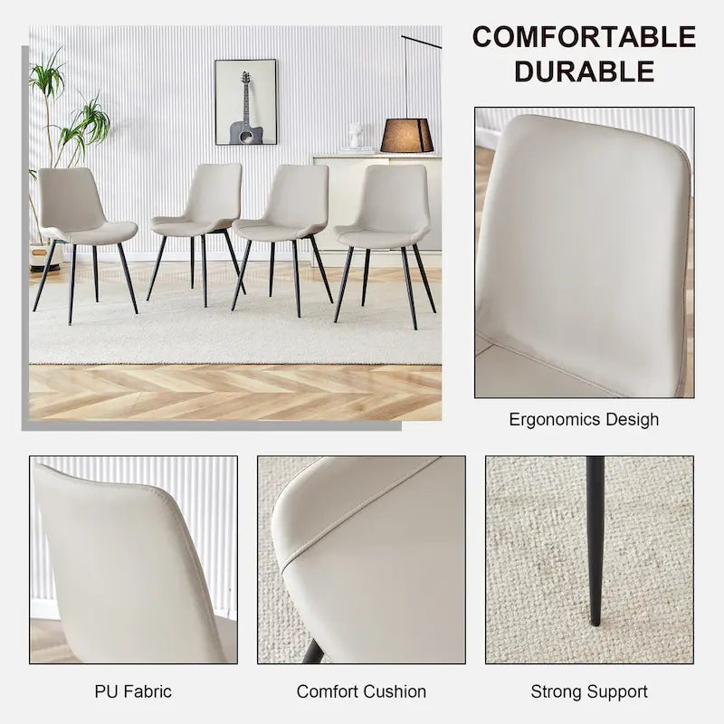Dining Chair Set of 4, Family Dining Chair with Leather Backrest, Comfortable Kitchen Dining Chair with Extra Wide Cushion