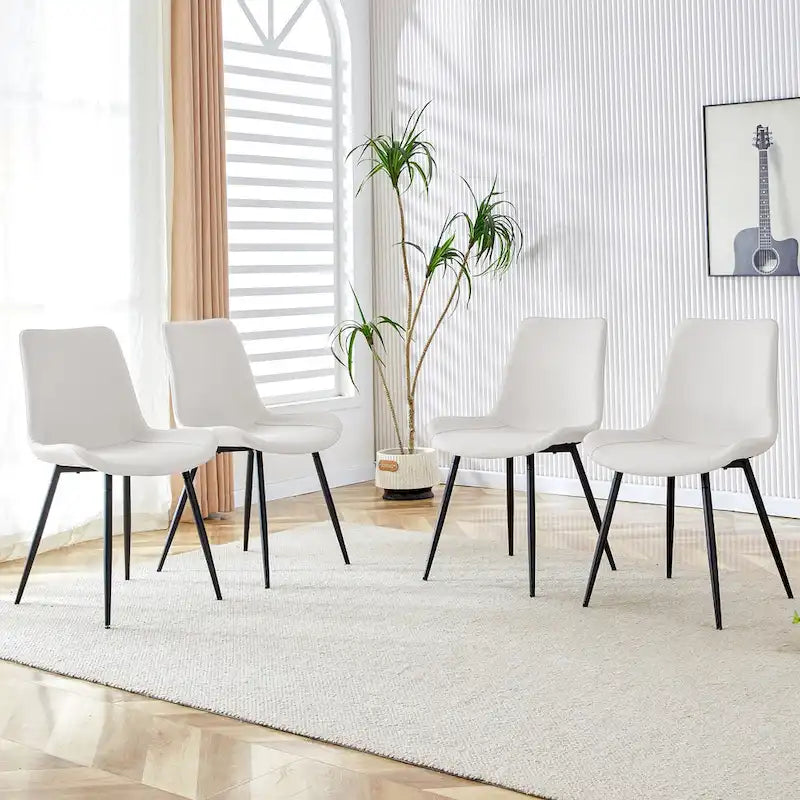 Dining Chair Set of 4, Family Dining Chair with Leather Backrest, Comfortable Kitchen Dining Chair with Extra Wide Cushion