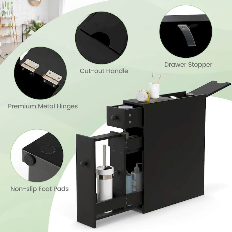 Costway Bathroom Floor Cabinet Toilet Narrow Storage Organizer with - See Details