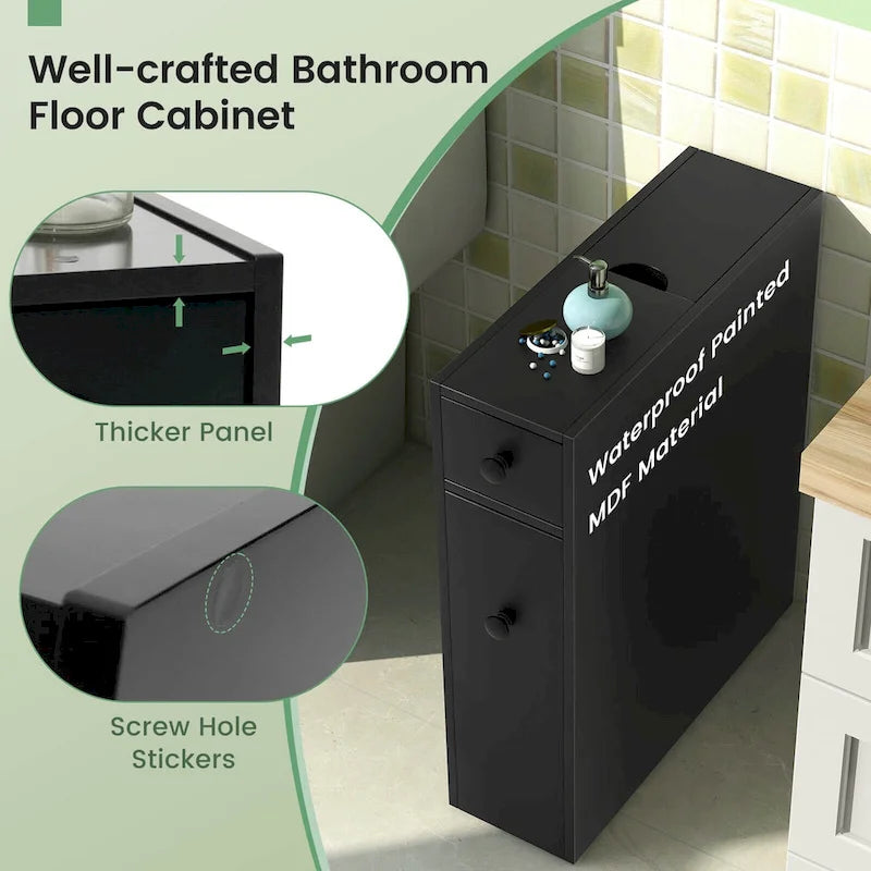 Costway Bathroom Floor Cabinet Toilet Narrow Storage Organizer with - See Details