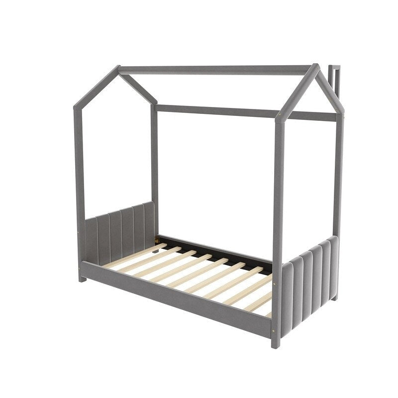 Twin Size Velvet House Bed Wood Floor Bed