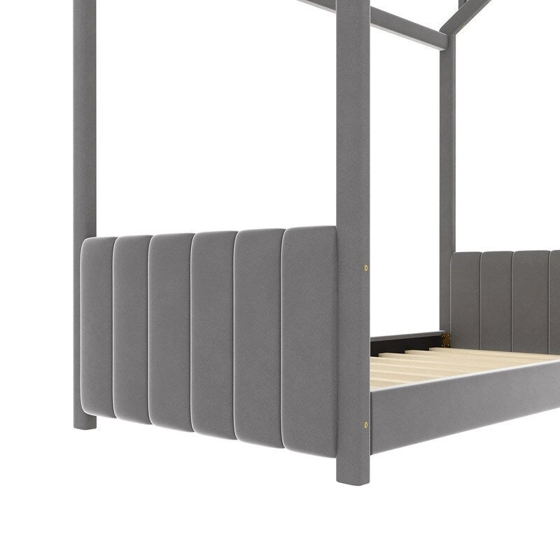 Twin Size Velvet House Bed Wood Floor Bed