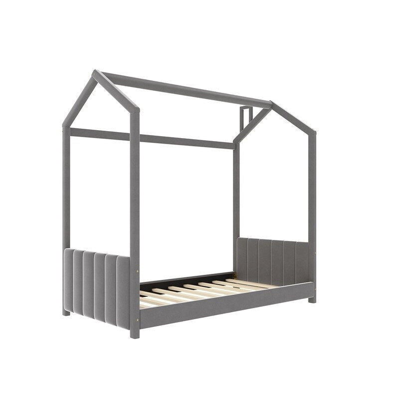 Twin Size Velvet House Bed Wood Floor Bed