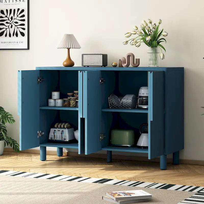 4-Door Buffet Cabinet with Storage, Wood Sideboard Cabinet with Unique Arc Handles and Adjustable Shelves for Dining Room