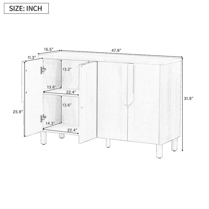 4-Door Buffet Cabinet with Storage, Wood Sideboard Cabinet with Unique Arc Handles and Adjustable Shelves for Dining Room