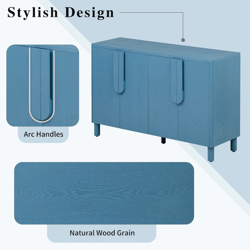 4-Door Buffet Cabinet with Storage, Wood Sideboard Cabinet with Unique Arc Handles and Adjustable Shelves for Dining Room