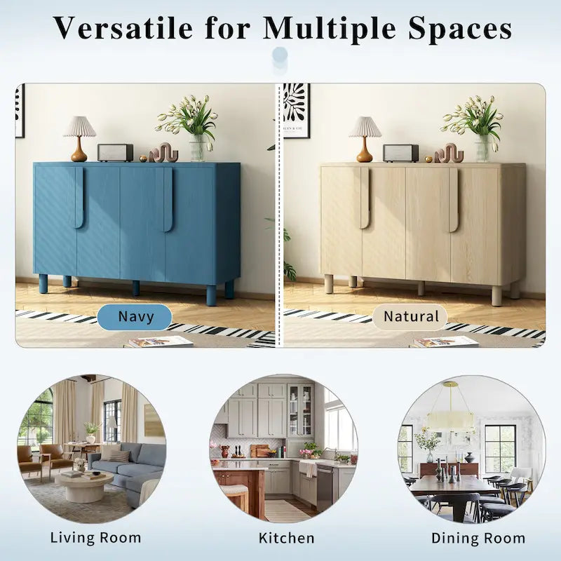 4-Door Buffet Cabinet with Storage, Wood Sideboard Cabinet with Unique Arc Handles and Adjustable Shelves for Dining Room
