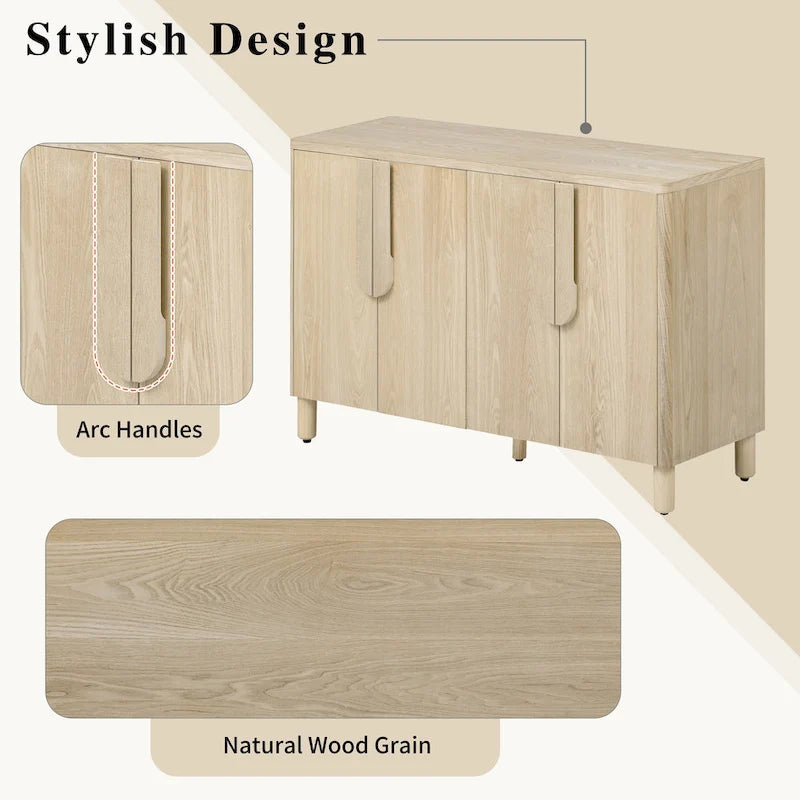 4-Door Buffet Cabinet with Storage, Wood Sideboard Cabinet with Unique Arc Handles and Adjustable Shelves for Dining Room