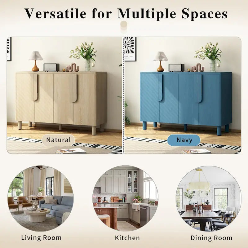 4-Door Buffet Cabinet with Storage, Wood Sideboard Cabinet with Unique Arc Handles and Adjustable Shelves for Dining Room
