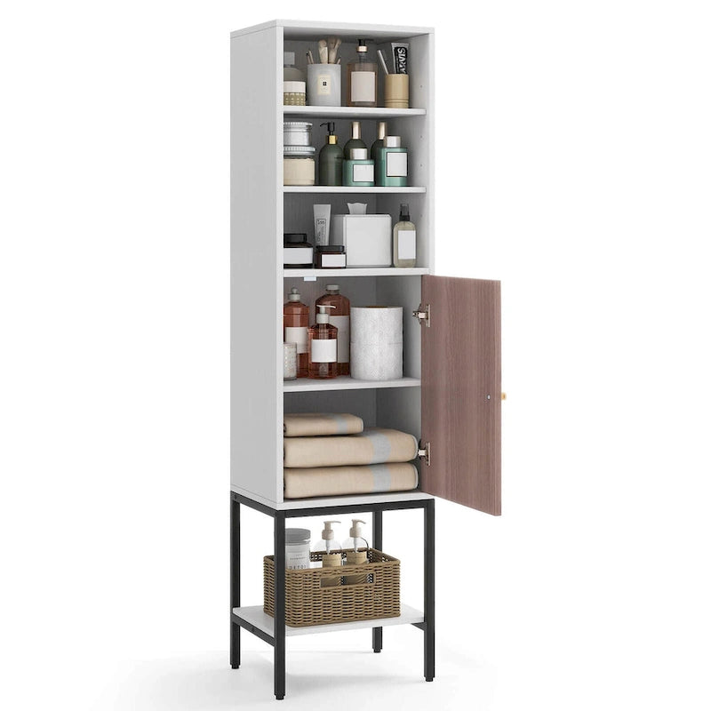 Costway 57 Bathroom Tall Cabinet with 1 Door and 4 Shelves - See Details