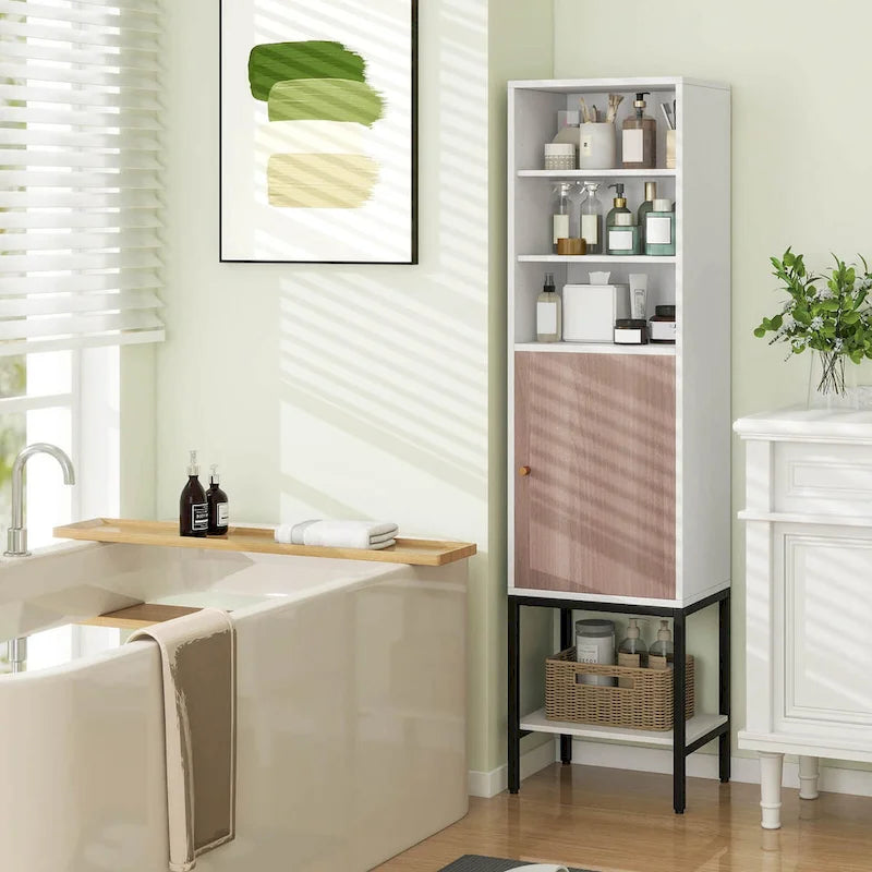 Costway 57 Bathroom Tall Cabinet with 1 Door and 4 Shelves - See Details