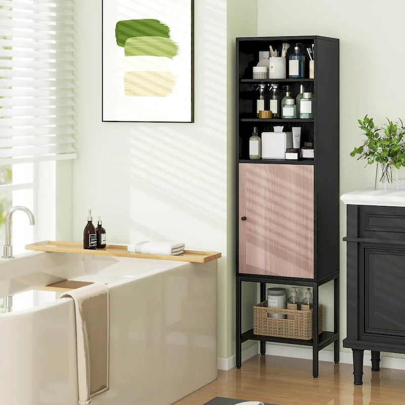 Costway 57 Bathroom Tall Cabinet with 1 Door and 4 Shelves - See Details