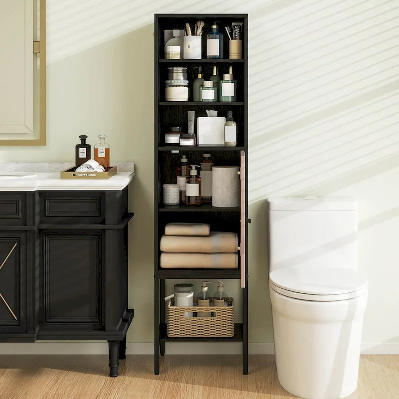 Costway 57 Bathroom Tall Cabinet with 1 Door and 4 Shelves - See Details
