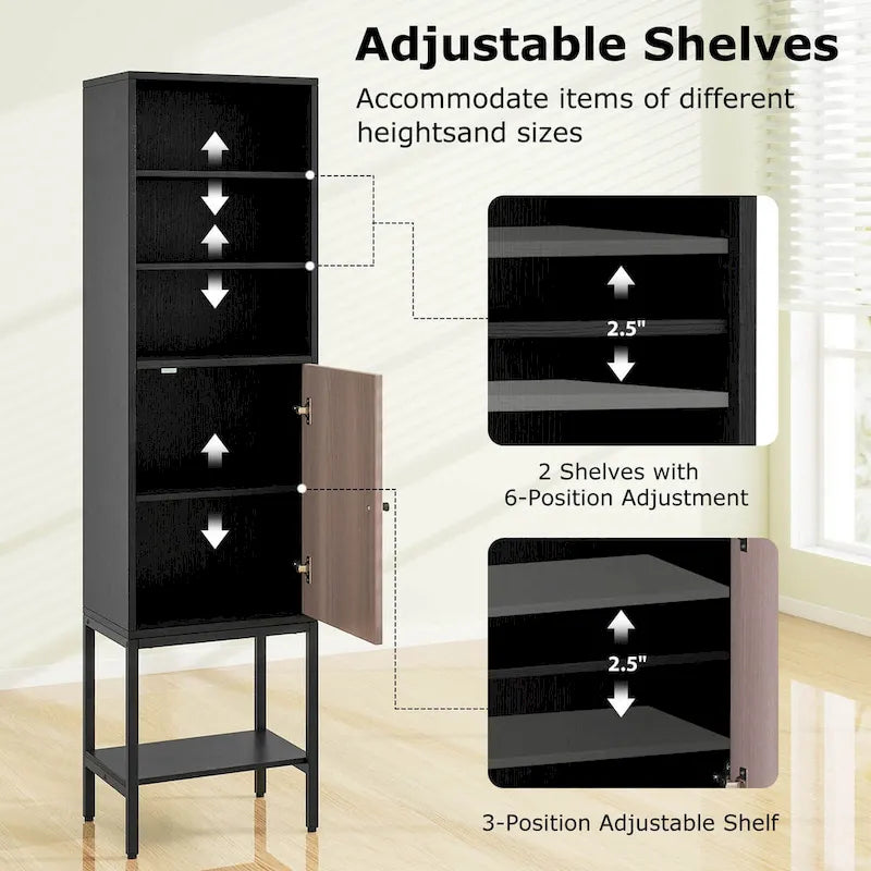 Costway 57 Bathroom Tall Cabinet with 1 Door and 4 Shelves - See Details