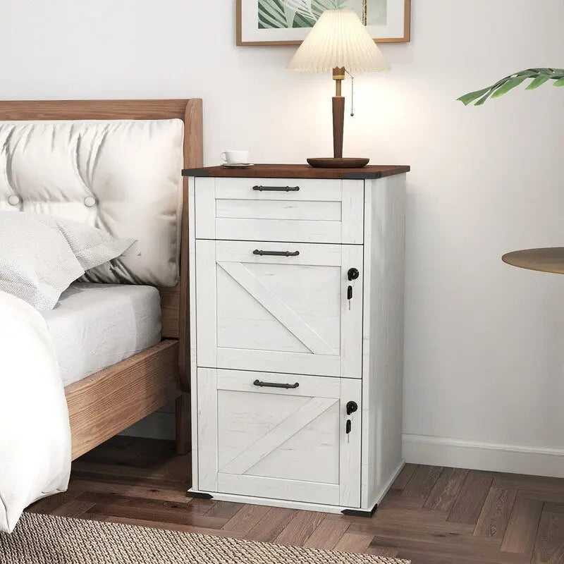 Barn Door Wooden 3 Drawers With Lock 30.71H