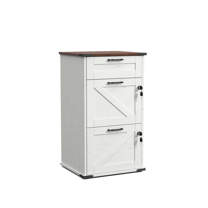 Barn Door Wooden 3 Drawers With Lock 30.71H