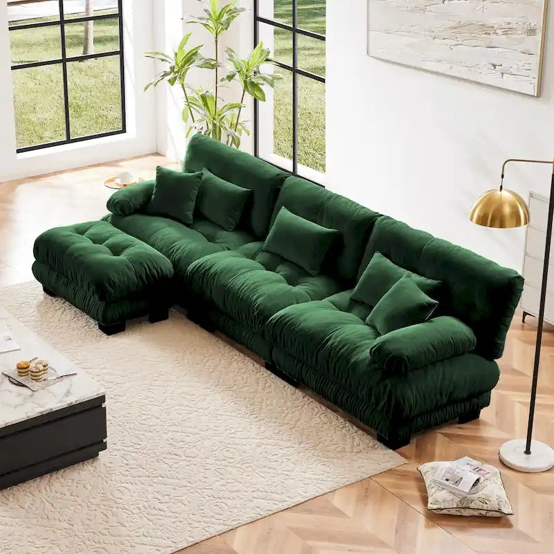 L-Shaped Indoor Sectional Sofa Cloud Couch with Ottoman