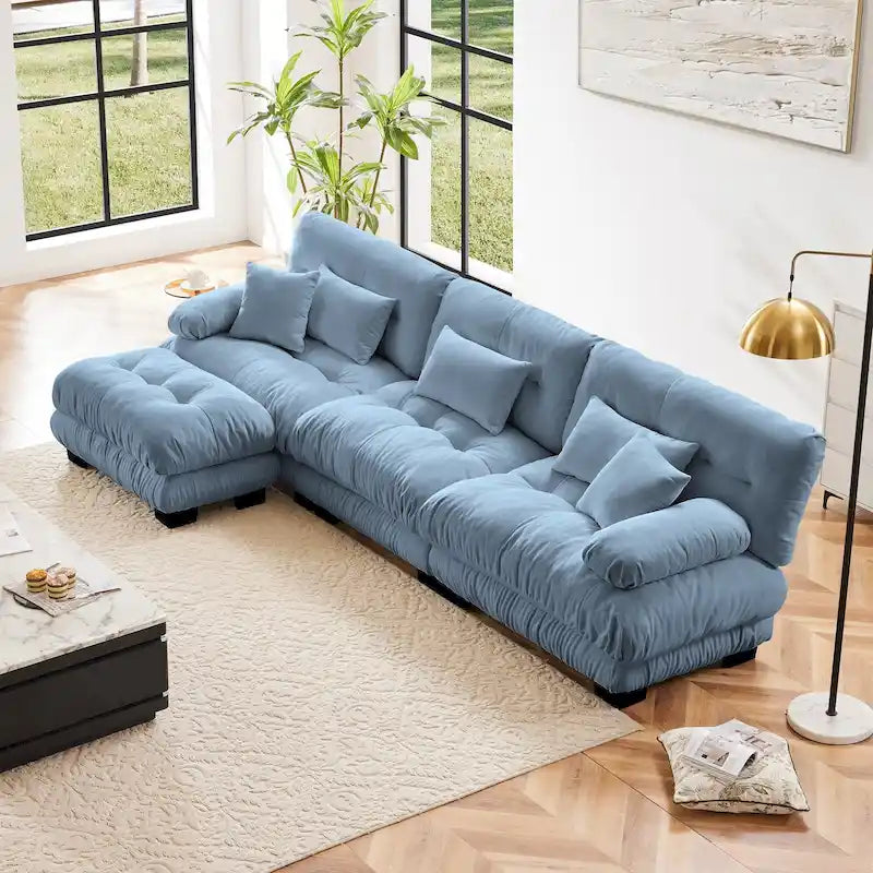 L-Shaped Indoor Sectional Sofa Cloud Couch with Ottoman