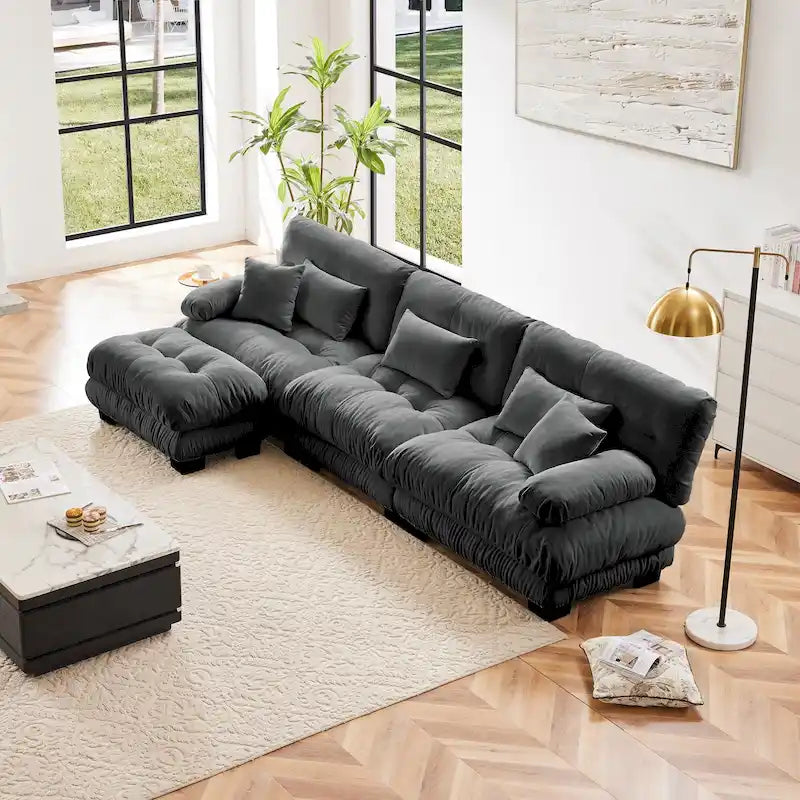 L-Shaped Indoor Sectional Sofa Cloud Couch with Ottoman