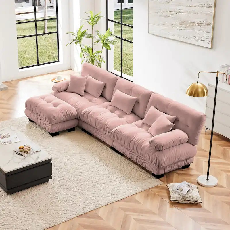 L-Shaped Indoor Sectional Sofa Cloud Couch with Ottoman