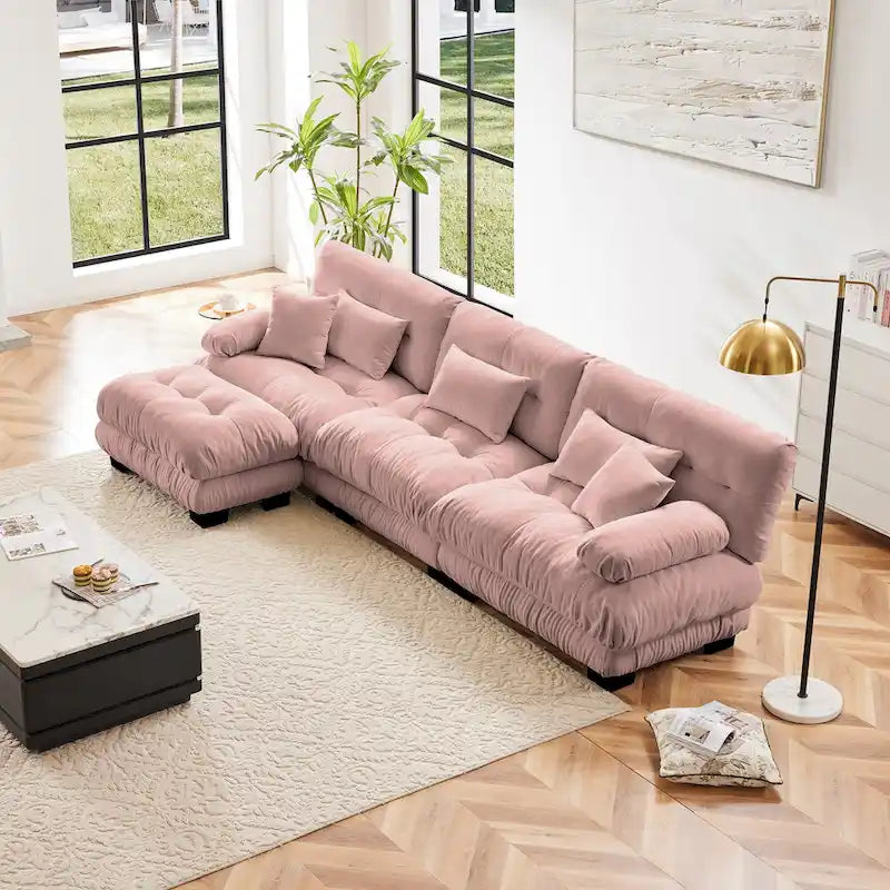 L-Shaped Indoor Sectional Sofa Cloud Couch with Ottoman