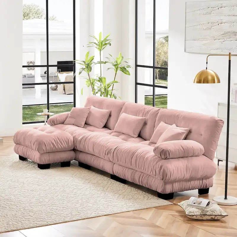 L-Shaped Indoor Sectional Sofa Cloud Couch with Ottoman